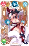  &lt;3 2017 ahri_(lol) animal_humanoid armwear big_breasts black_fur black_hair breasts canine clothed clothing detached_sleeves facial_markings female fingers fox fox_humanoid fur girutea hair humanoid league_of_legends mammal markings multi_tail riot_games simple_background smile solo video_games whisker_markings white_fur yellow_eyes 