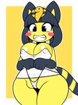  2017 animal_crossing ankha anthro big_breasts breasts cat clothed clothing egyptian feline female grin hair hi_res kloudmutt mammal nintendo panties pussy short_hair simple_background smile solo teeth thick_thighs underwear video_games wide_hips 