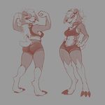  anthro breasts butt clothed clothing collar female grin looking_back lycanroc midriff monochrome muscular muscular_female nintendo pok&eacute;mon serpentine-drifter smile solo video_games 