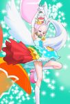  animal_ears armpits arms_up bare_shoulders cake_hair_ornament closed_eyes cure_parfait elbow_gloves food_themed_hair_ornament gloves green_background hair_ornament hair_up haruyama_kazunori horse_ears horse_girl horse_tail kirahoshi_ciel kirakira_precure_a_la_mode long_hair magical_girl open_mouth parfait partially_visible_vulva ponytail precure single_wing solo standing standing_on_one_leg tail white_gloves wings 