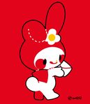  2013 beady_eyes blush cute female flower fur hood lagomorph letter mammal my_melody plant please_my_melody rabbit sanrio solo standing tongue tongue_out walking white_fur ㍉ 