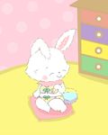  bikini clothing cute eyes_closed female fur lagomorph mammal mell rabbit sanrio sitting smile solo swimsuit white_fur wish_me_mell えすおー 