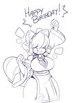  2017 4_fingers :3 anthro big_breasts breasts clothed clothing crankyconstruct cute dandan digital_media_(artwork) dress female fur hair hair_covering_eyes happy happy_birthday japanese_clothing kimono lunar_regalia mammal nighthead open_mouth paws pose red_panda ringed_tail short_hair shortstack simple_background sketch smile stripes wide_hips 