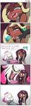  ? ?? absurdres blush cake comic commentary crown dark_skin domino_mask eating english food headphones highres hime_(splatoon) horror_(theme) ice_cream iida_(splatoon) licking mask mole mole_under_mouth naughty_face octarian one_eye_closed rilex_lenov sexually_suggestive speech_bubble splatoon_(series) splatoon_2 tentacle_hair text_focus tongue tongue_out 