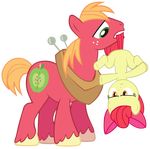  alpha_channel apple_bloom_(mlp) big_macintosh_(mlp) bow cub cutie_mark duo earth_pony equine female feral friendship_is_magic green_eyes hair hooves horse kurosakisoarin male mammal my_little_pony orange_eyes pony red_hair simple_background teeth transparent_background upside_down young 