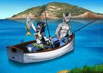  2016 5_fingers amazing_background anthro blakc_hair boat breasts canine day detailed_background feline female fish fur grey_fur kero_tzuki leopard mammal marine navel open_mouth outside smile teeth tongue vehicle water wolf 