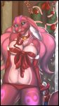  anthro bow breasts christmas clothing collar excitedcargoyle female holidays lagomorph leash looking_at_viewer mammal panties rabbit ribbons smile solo standing underwear 