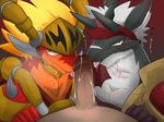  &lt;3 anthro blush censored collaborative_fellatio cum cum_from_mouth cum_in_mouth cum_inside dragon dripping drum_(buddyfight) drum_bunker_dragon duo_focus erection fellatio fifth_omni_cavalry_dragon_magical_blade_mizaru first_person_view future_card_buddyfight group group_sex headgear human humanoid_penis licking looking_away male male/male male_pov mammal oral pecs penis penis_lick precum ragujuka sex signature simple_background sweat sweatdrop threesome tongue tongue_out two_subs_one_dom uncensored 