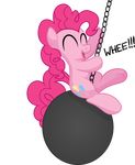  cutie_mark earth_pony equine female feral friendship_is_magic gray-gold hair hi_res horse mammal my_little_pony open_mouth pink_hair pinkie_pie_(mlp) pony smile solo text wrecking_ball 