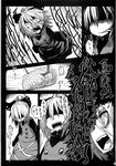  bow cocoon comic dress greyscale hair_bow hair_bun hakika highres kurodani_yamame monochrome page_number partially_translated silk spider_web touhou translation_request 