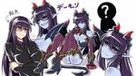 :q alternate_costume alternate_skin_color ass bare_shoulders black_sclera blue_skin blush boots breast_hold breasts cleavage commentary crossed_arms demon_(monster_girl_encyclopedia) demon_girl demon_horns demon_tail demon_wings elbow_gloves evil_grin evil_smile eyebrows_visible_through_hair formal gloves grin hair_between_eyes high_heel_boots high_heels highres horns humanization large_breasts long_hair looking_at_viewer monster_girl_encyclopedia multiple_views pointy_ears purple_hair red_eyes sanmotogoroo sharp_teeth simple_background sitting sketch slit_pupils smile suit tail teeth thigh_boots thighhighs tongue tongue_out translation_request white_background wings 