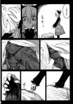  blood bow cocoon comic dress greyscale hair_bow hair_bun hakika highres kurodani_yamame monochrome page_number silk spider_web touhou translated 