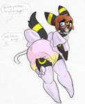  anthro blush bow clothing dialogue diaper dress eeveelution english_text girly hair legwear male mammal nintendo pacifier pok&eacute;mon simple_background solo stockings tabitabi text umbreon urine video_games watersports wet_diaper white_background 