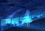  barefoot from_behind long_hair night night_sky original outdoors railing sky solo star_(sky) starry_sky yue_yue 