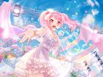  balloon bang_dream! blush dress happy long_hair maruyama_aya pink_eyes pink_hair sky 