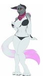  anja_(character) anthro bandanna bedroom_eyes bra breasts canine clothing dog female freelapse fur grey_fur half-closed_eyes inviting looking_at_viewer mammal nipples one_breast_out panties pink_fur seductive simple_background smile standing underwear white_background yellow_eyes 