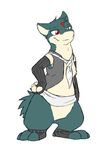  anthro blue_fur clothed clothing fur fur_tuft kyrio male nintendo pok&eacute;mon quilava red_eyes simple_background tan_fur tuft video_games 