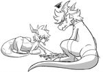  2017 blitzdrachin chess cute digimon dragon eyewear fan_character fanmon female glasses guilmon hair lizard male playing reptile scalie sifyro_(character) silver_hair simple_background sketch sol_(character) sol_the_guilmon vee4eva white_background 