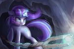  2017 angry blue_eyes cave cutie_mark equine female feral friendship_is_magic hair horn inside magic mammal multicolored_hair my_little_pony solo staff starlight_glimmer_(mlp) two_tone_hair unicorn vanillaghosties 