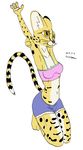  2017 4_fingers anthro brown_eyes clothing countershade_tail countershade_torso countershading dipstick_ears fangs feline female inner_ear_fluff kneeling mammal navel panting punkydreamer serval shorts simple_background solo spots stretching striped_tail stripes whiskers white_background 