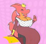  2017 anthro armlet big_breasts breasts clothed clothing crown dragon eyes_closed female gem her_majesty hi_res legwear non-mammal_breasts queen ring royalty scalie sirphilliam sitting smile solo stockings wide_hips wings 