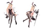  ahoge alcohol animal_ears ass aviator_sunglasses black_footwear black_legwear blonde_hair blush bow breasts bunny_ears bunnysuit card cleavage dice eyewear_on_head full_body girls_frontline gun hair_bow high_heels holding holding_weapon large_breasts long_hair looking_at_viewer looking_back low-tied_long_hair m1918_bar m1918_bar_(girls_frontline) machine_gun necktie official_art pantyhose playing_card shoes sideboob simple_background solo spilling suisai sunglasses torn_clothes torn_legwear very_long_hair weapon white_background wine yellow_eyes 