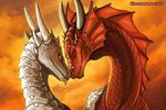  2017 amber_eyes chromamancer day dragon duo eyes_closed horn outside red_scales scales smile spines tongue white_scales 