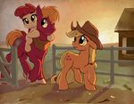  apple_bloom_(mlp) applejack_(mlp) big_macintosh_(mlp) blonde_hair brother cowboy_hat cutie_mark earth_pony equine eyebrows eyelashes female feral freckles friendship_is_magic fur green_eyes group gsphere hair hat hi_res horse mammal my_little_pony pony ranch red_hair ribbons sibling sister sisters sunset young 