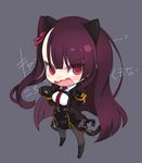  animal_ears bangs black_background black_gloves black_legwear blush boots cat_ears chibi collared_shirt commentary_request d: eyebrows_visible_through_hair full_body girls_frontline glaring gloves hands_up knee_boots long_hair looking_at_viewer necktie one_side_up open_mouth pantyhose paw_pose purple_hair ran_system red_eyes red_neckwear shirt simple_background solo suspenders tsundere v-shaped_eyebrows wa2000_(girls_frontline) white_shirt 