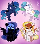  black_feathers black_fur cosmic_hair cutie_mark daybreaker_(mlp) equine feathered_wings feathers female friendship_is_magic fur hooves horn mammal my_little_pony nightmare_moon_(mlp) princess_celestia_(mlp) princess_luna_(mlp) silentwulv simple_background smile white_feathers white_fur winged_unicorn wings 