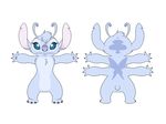  2016 3_toes 4:3 4_arms 4_fingers :| alien antennae back_markings blue_eyes chamille cheek_tuft chest_tuft disney experiment_(species) eyelashes facial_piercing fan_character female front_view fur head_tuft hi_res lilo_and_stitch lip_piercing looking_at_viewer markings model_sheet multi_arm multi_limb no_sclera notched_ear periwinkle_fur piercing purple_nose rear_view simple_background small_tail solosandwich toes tuft white_background 