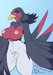  2017 anthro areola avian beak bearbox_doodletimes big_breasts bird breasts digital_media_(artwork) feathered_wings feathers female hi_res looking_at_viewer nintendo nipples nude pok&eacute;mon pussy simple_background solo swellow video_games wings 