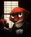  2017 alcohol anthro beverage bow_tie canine clothed clothing disney fox green_eyes holding_glass holding_object inside looking_at_viewer male mammal nick_wilde solo sprinkah tuxedo window wine wine_glass zootopia 