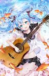  acoustic_guitar air_bubble bangs barefoot black_skirt blouse blue_eyes blue_hair blush bottle_miku bubble commentary_request fish goldfish guitar hair_between_eyes hatsune_miku holding holding_instrument instrument legs_together lib liquid_hair long_hair music navel open_mouth playing_instrument school_uniform serafuku short_sleeves skirt smile solo submerged tareme thighs twintails underwater very_long_hair vocaloid white_blouse 