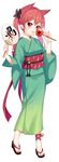  animal_ears ankle_bell ankle_ribbon bell black_bow bow candy_apple cat_ears extra_ears food full_body hair_bow highres holding japanese_clothes jingle_bell kaenbyou_rin kimono light_smile long_hair looking_at_viewer minamura_haruki obi pointy_ears red_eyes red_hair ribbon sandals sash simple_background solo standing touhou twintails white_background wide_sleeves yukata 