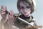  1girl a_song_of_ice_and_fire arya_stark blue_eyes brown_hair game_of_thrones short_hair sword tomboy 