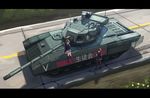  caterpillar_tracks dreadtie ground_vehicle highres military military_vehicle motor_vehicle multiple_girls original t-14_armata tank translation_request 