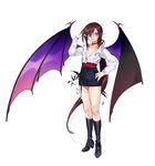  absurdres bangs bat bat_wings black_footwear black_hair boots choker collarbone flat_chest full_body hair_between_eyes hand_on_hip high_heels highres knee_boots lady_bat long_hair looking_at_viewer mermaid_melody_pichi_pichi_pitch multicolored_hair ohisashiburi open_mouth pencil_skirt plunging_neckline pointy_ears ponytail purple_eyes purple_hair purple_wings sash sidelocks simple_background skirt smile solo standing teeth thighs very_long_hair white_background wings 