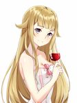  alcohol bai_banca blonde_hair breasts cleavage corset cup drinking_glass long_hair looking_at_viewer medium_breasts princess princess_(princess_principal) princess_principal silver_eyes simple_background smile solo white_background wine wine_glass 