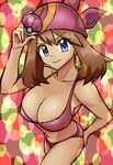  bandanna bare_arms bare_legs bare_shoulders bikini blue_eyes breasts brown_hair cleavage haruka_(pokemon) holding holding_poke_ball large_breasts nakaba pokeball pokemon pokemon_(game) pokemon_oras pokemon_rse sideboob smile swimsuit 