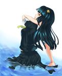  1girl black_hair breasts green_eyes hair_ornament kyoukai_no_rinne long_hair school_uniform shima_renge skirt water 