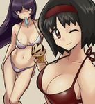  bikini black_hair breasts brown_eyes cleavage erika_(pokemon) food ice_cream_cone large_breasts long_hair looking_at_viewer midriff multiple_girls nakaba natsume_(pokemon) navel pokemon pokemon_(game) pokemon_rgby popsicle purple_hair red_bikini red_eyes short_hair swimsuit white_bikini 