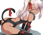  :q animal_ears arm_support ass bell black_gloves black_legwear black_leotard blush breasts brown_hair cat_ears cat_tail center_opening chloe_von_einzbern dark_skin elbow_gloves fake_animal_ears fate/kaleid_liner_prisma_illya fate_(series) gloves hair_ornament highres jingle_bell leaning_forward leotard long_hair looking_at_viewer paw_gloves paws pink_hair red_eyes ribbon shadow shimejinameko sitting small_breasts solo tail thighhighs tongue tongue_out wariza yellow_eyes 