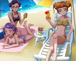  beach_umbrella bikini blue_hair brown_hair chair davi_(dokidoki!_precure) db_(dokidoki!_precure) dokidoki!_precure double_bun drink frilled_bikini frills glasses gradient_bikini hanzou kenzaki_makoto long_hair looking_at_viewer lounge_chair lying multiple_girls on_stomach precure purple_bikini purple_eyes purple_hair rance_(dokidoki!_precure) sand short_hair sitting smile sunglasses swimsuit twintails umbrella yellow_bikini yotsuba_alice 