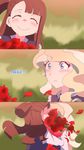  2girls blonde_hair blue_eyes blush diana_cavendish eyes_closed kagari_atsuko kiss little_witch_academia multiple_girls rose smile yuri 