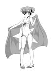  alisa_(girls_und_panzer) bangs bikini blush breasts closed_mouth flag freckles front-tie_bikini front-tie_top full_body girls_und_panzer greyscale hair_ornament halftone holding ichiko_(ichi) looking_at_viewer monochrome shoes short_hair short_twintails side-tie_bikini small_breasts solo standing star star_hair_ornament swimsuit twintails 