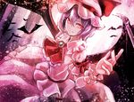  ascot bad_id bad_pixiv_id bat bat_wings brooch commentary_request frilled_shirt_collar frills hair_between_eyes hat hat_ribbon jan_(lightdragoon) jewelry lavender_hair looking_at_viewer mob_cap puffy_short_sleeves puffy_sleeves red_eyes red_ribbon remilia_scarlet ribbon short_hair short_sleeves skirt skirt_set slit_pupils smile solo touhou upper_body wings wrist_cuffs 