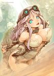  blue_eyes breasts cleavage collar colossus corset dirge elbow_gloves facial_mark fangs giantess gloves goggles goggles_on_head large_breasts long_hair panties personification pink_hair pointy_ears shadow_of_the_colossus shigatake solo split_tail tail underwear 