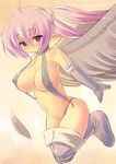  ahoge black_angel_(elona) blush boots breasts elbow_gloves elona gloves kourourin large_breasts pink_eyes pink_hair slingshot_swimsuit solo swimsuit thighhighs twintails wings 