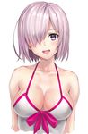  bare_shoulders breasts collarbone fate/grand_order fate_(series) hair_over_one_eye highres looking_at_viewer mash_kyrielight medium_breasts open_mouth purple_eyes purple_hair shinno short_hair simple_background smile solo white_background 